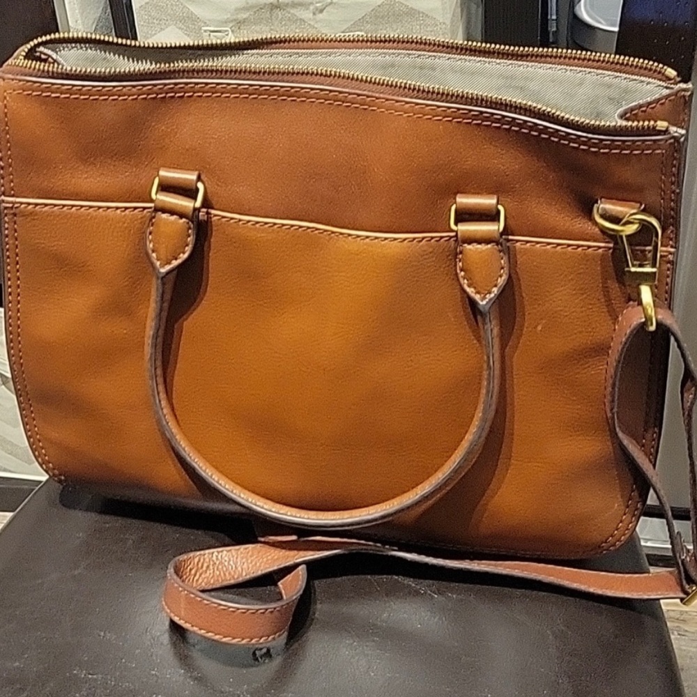 Fossil Leather Tote Bag - Cognac